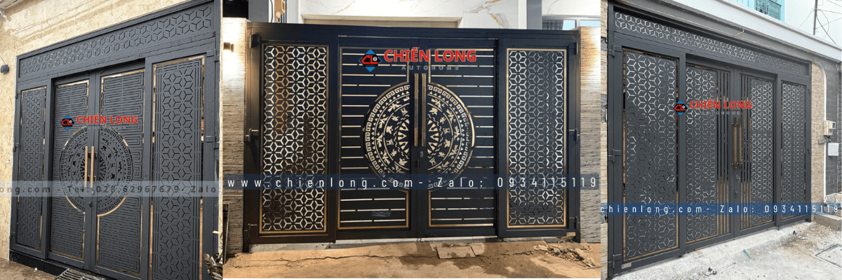 Mẫu cổng sắt 4 cánh trượt quay hiện đại 2026 đẹp cao cấp