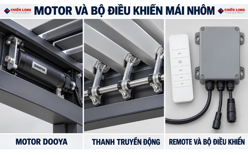 Motor và bộ điều khiển mái nhôm xếp tự động Chiến Long
