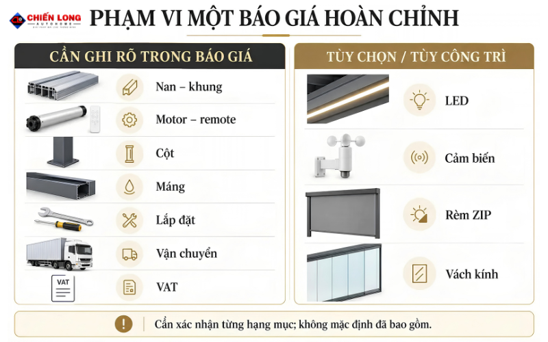Phạm vi báo giá mái nhôm xếp tự động