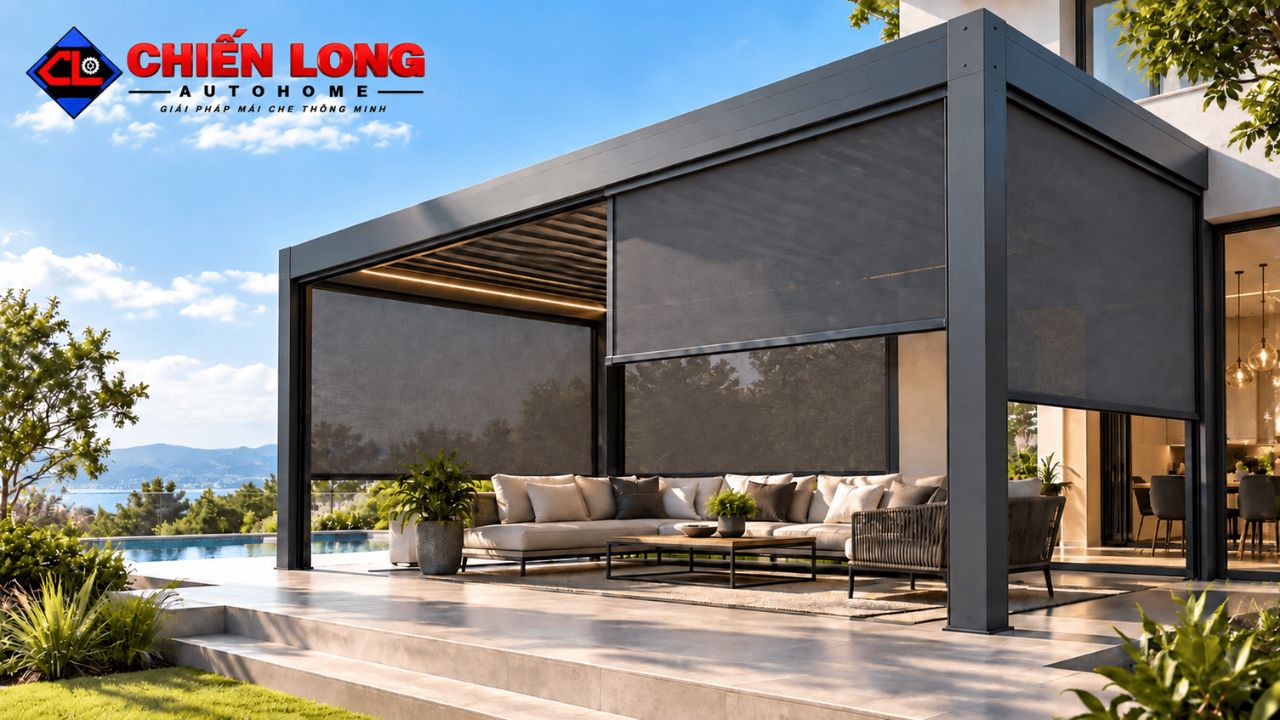 Rèm ZIP tự động lắp cho nhà chòi hợp kim nhôm Chiến Long Autohome
