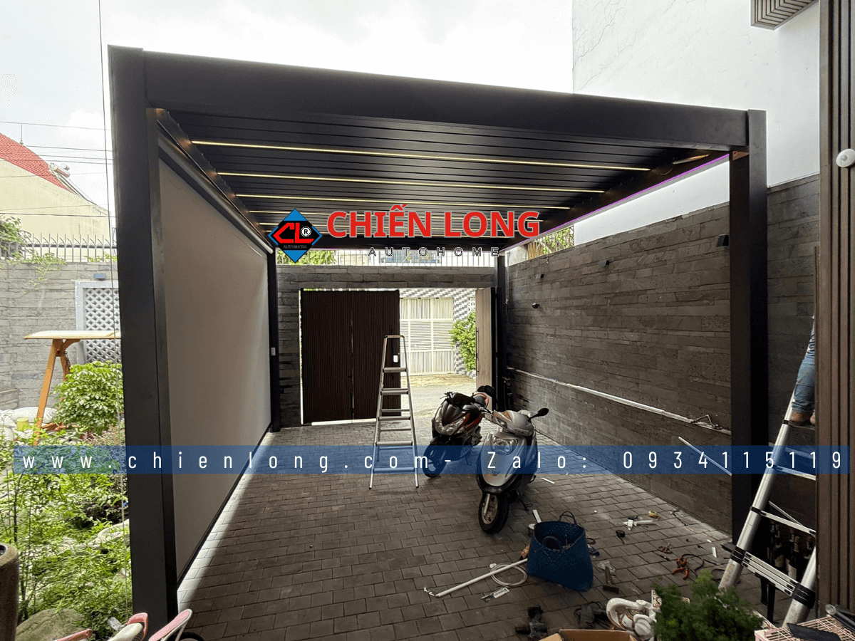 Thi công mái nhôm xếp lật Đường Thích Quang Đức