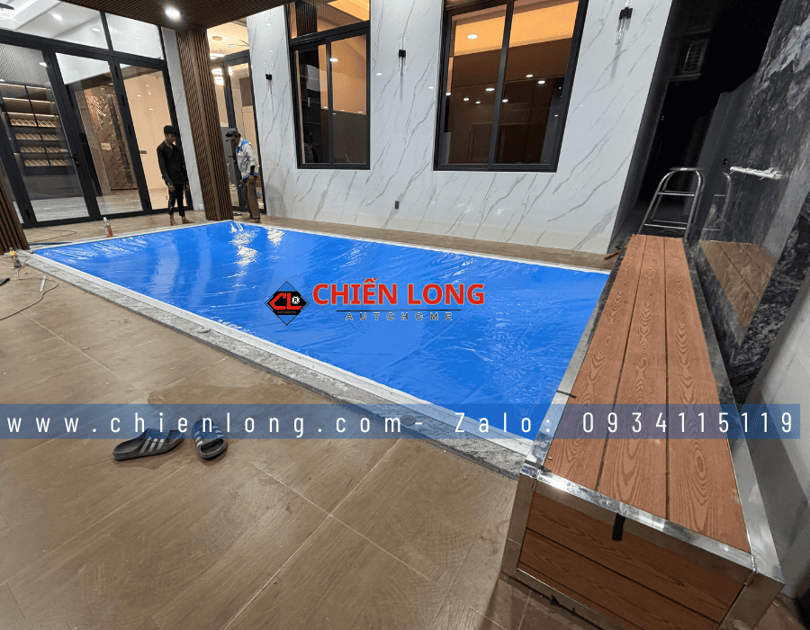 Thiết bị che hồ bơi động cơ thủy lực tự động dùng bạt PVC nhập khẩu cao cấp Chiến Long Autohome