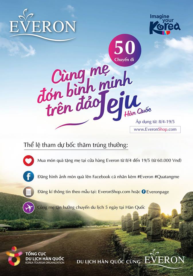 EVERON KHUYẾN MẠI CHO THÁNG 5/2017: 50 CHUYẾN ĐI DU LỊCH HÀN QUỐC 5 NGÀY 4 ĐÊM
