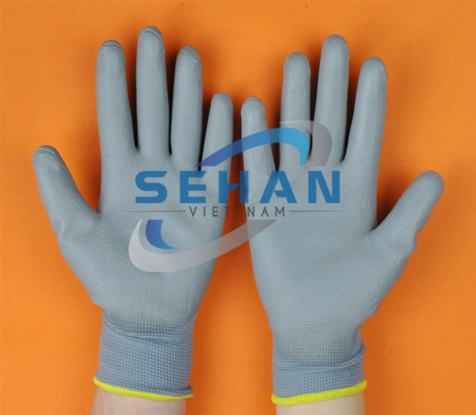 Găng tay xám phủ Pu lòng bàn tay/găng tay pu bàn