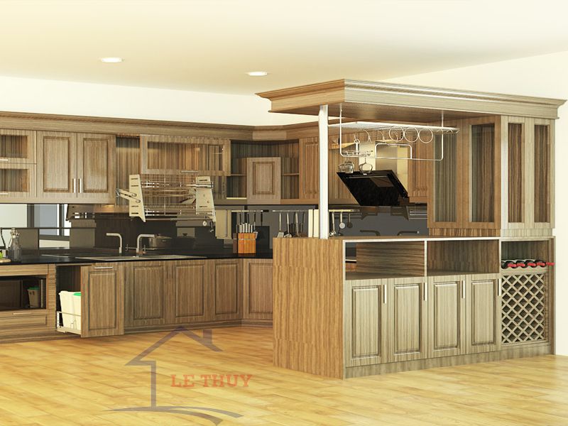 Tủ bếp Laminate kết hợp với quầy bar hiện đại