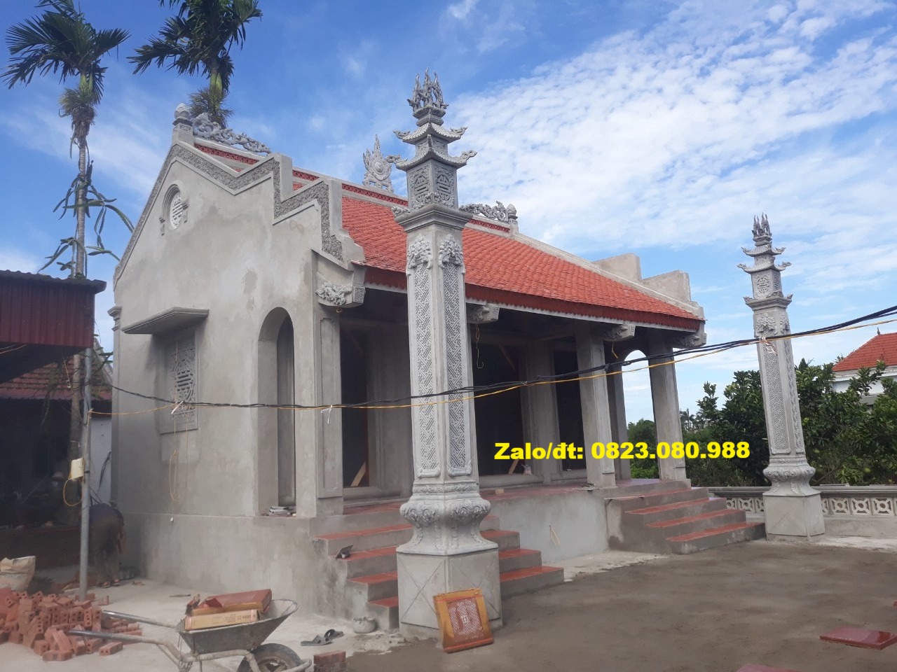 BỘ CỘT ĐỒNG TRỤ XI MĂNG ( Cột đèn hoành mã, cột lửa chấn phong thủy đình chùa từ đường ) - Cột 45, 55cm