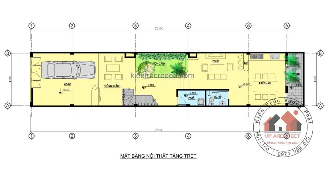 Bản vẽ chi tiết nhà ống 3 tầng 3 phòng ngủ  MS 36651