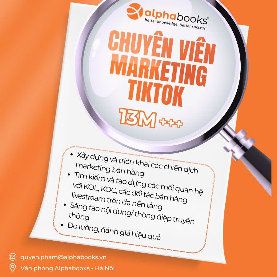 ALPHA BOOKS Tuyển Dụng Chuyên viên Marketing TikTok