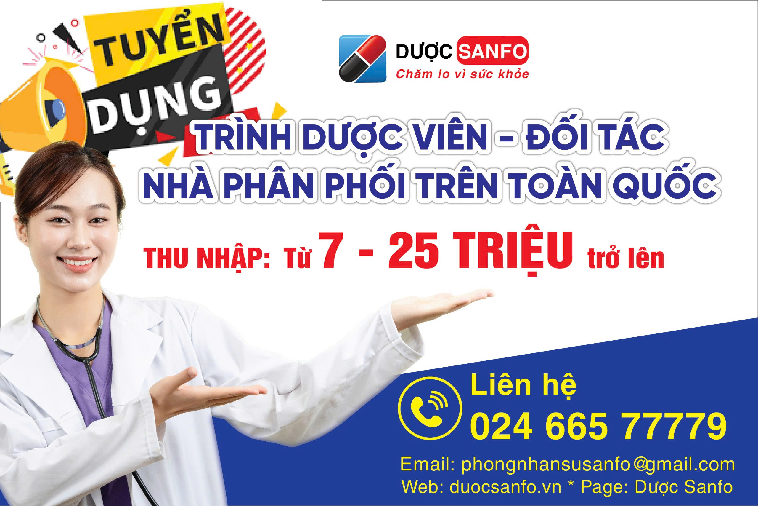 TUYỂN TRÌNH DƯỢC VIÊN, ĐỐI TÁC, NHÀ PHÂN PHỐI TRÊN TOÀN QUỐC  