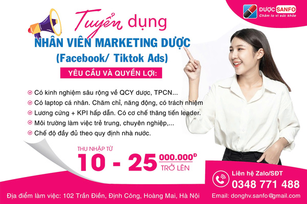 TUYỂN DỤNG NHÂN VIÊN MARKETING DƯỢC (Facebook/Tiktok Ads)