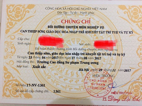 CHỨNG CHỈ GIÁO DỤC ĐẶC BIỆT