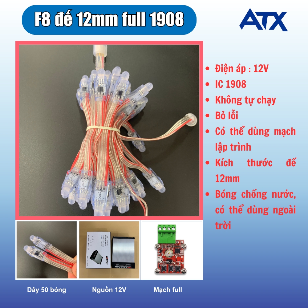 F8 full IC 1908 ATX điện áp 12V ( dây 50 bóng )