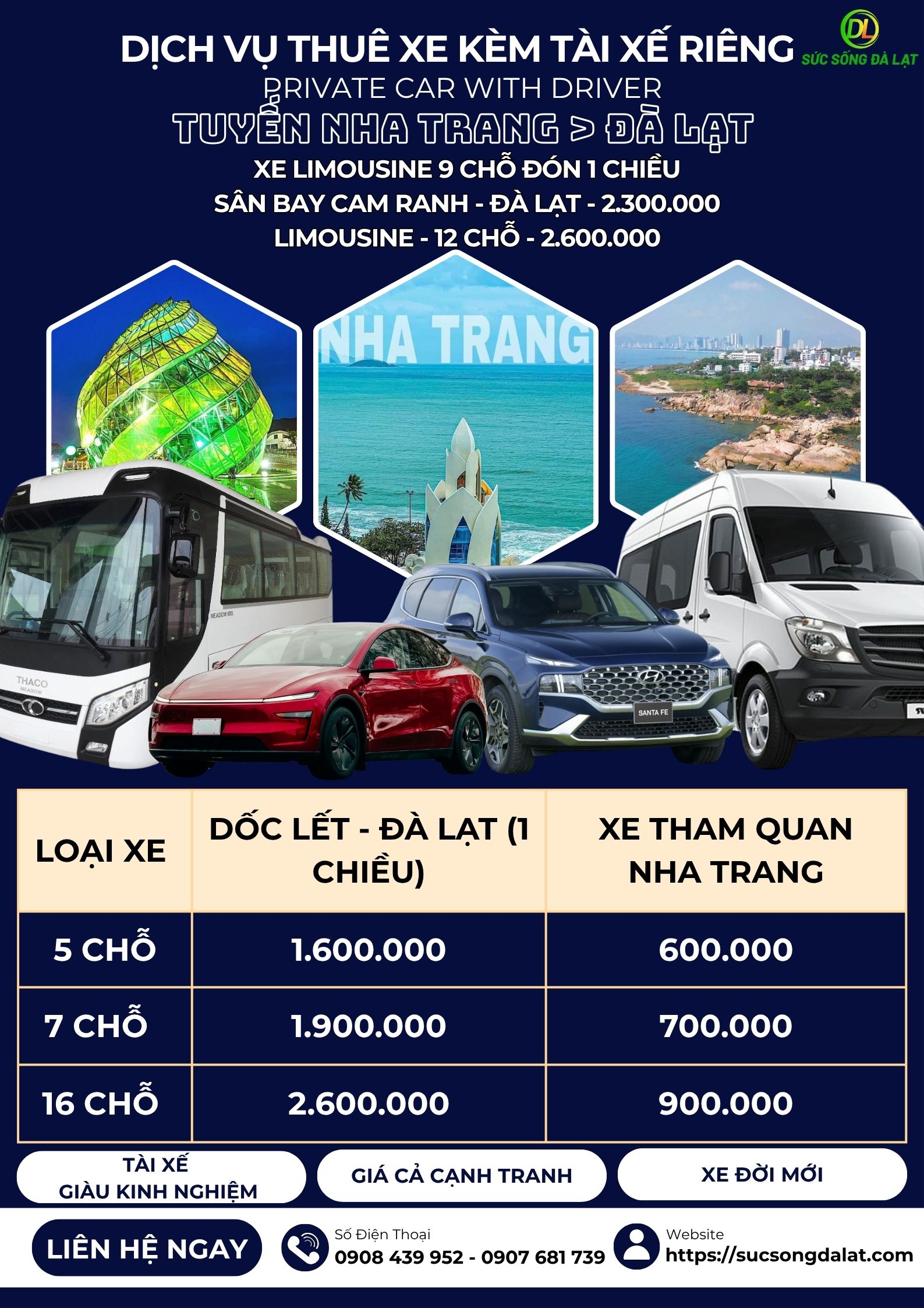 DỊCH VỤ THUÊ XE KÈM TÀI XẾ RIÊNG | NHA TRANG ↔ ĐÀ LẠT