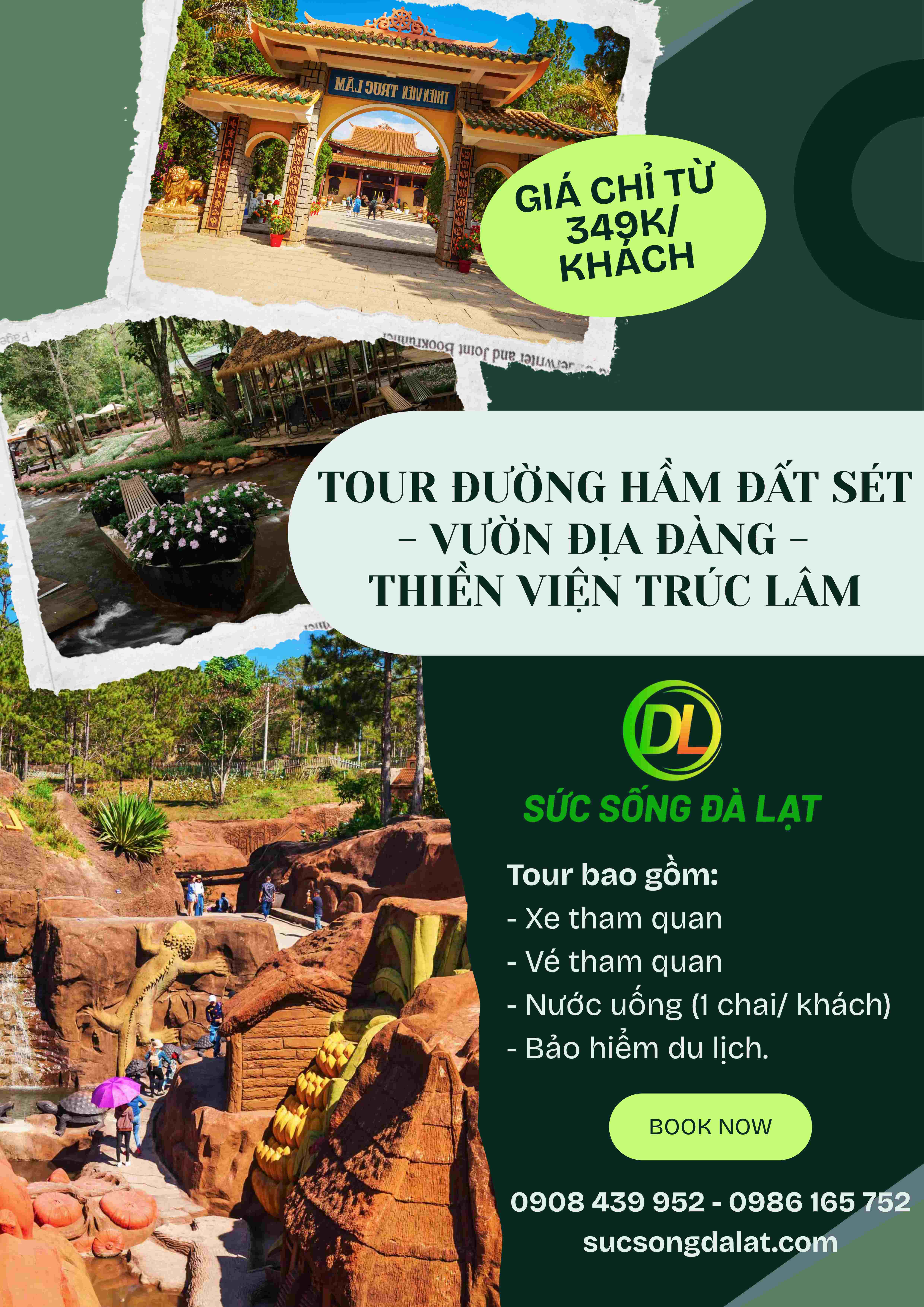 TOUR THAM QUAN ĐƯỜNG HẦM ĐIÊU KHẮC - VƯỜN ĐỊA ĐÀNG - THIỀN VIỆN TRÚC LÂM