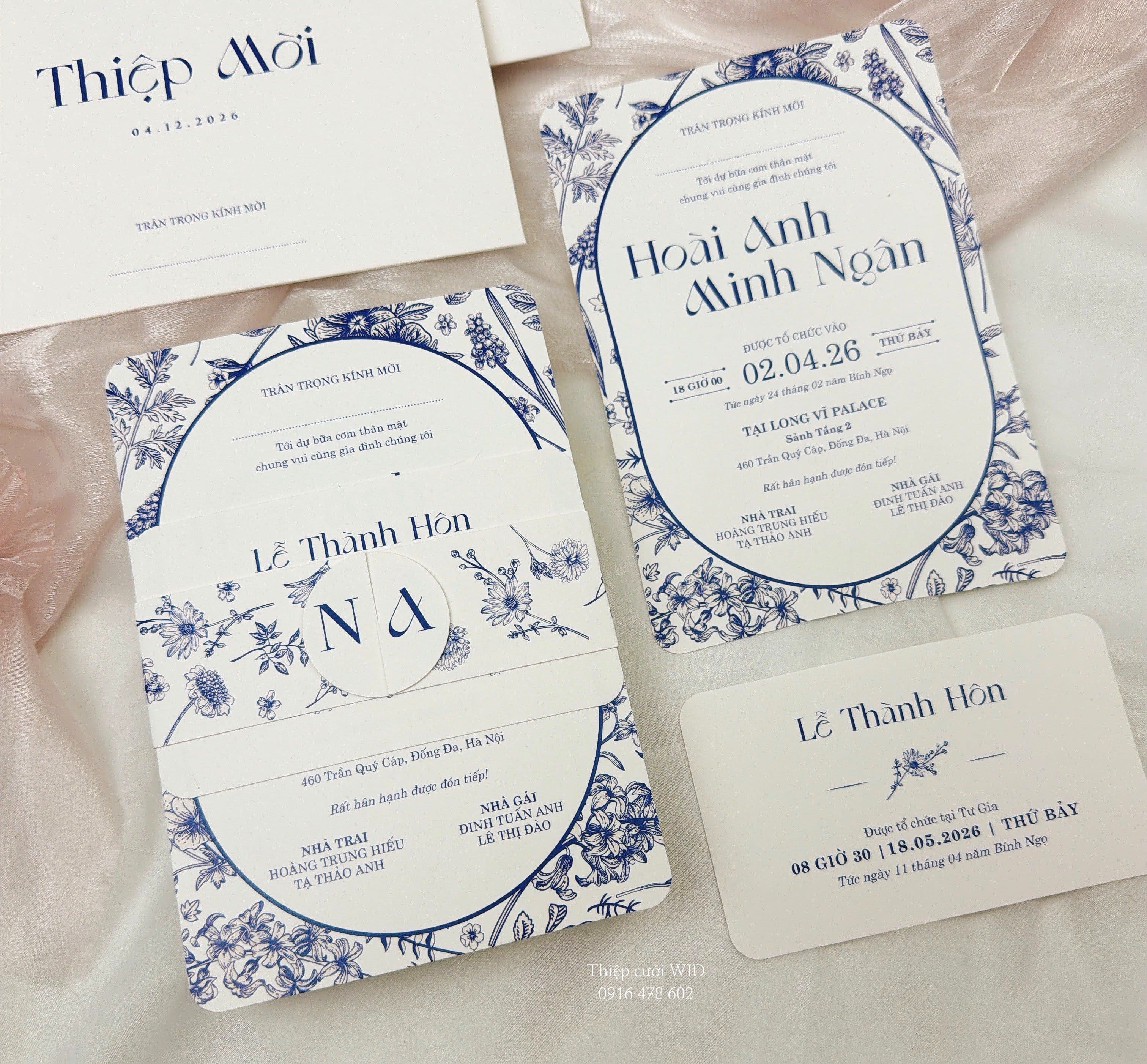 PB 448 - Thiệp họa tiết hoa xanh sang trọng, hiện đại