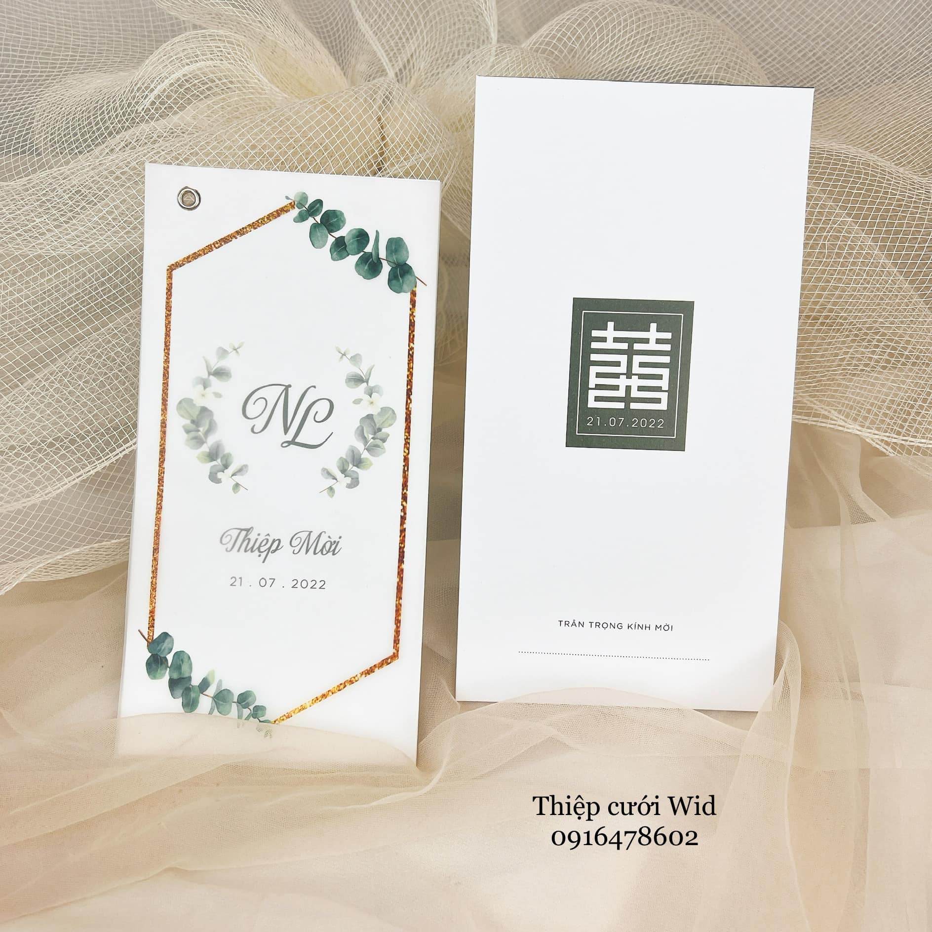 3 lá 307 - Chữ hỷ kết hợp lá xanh