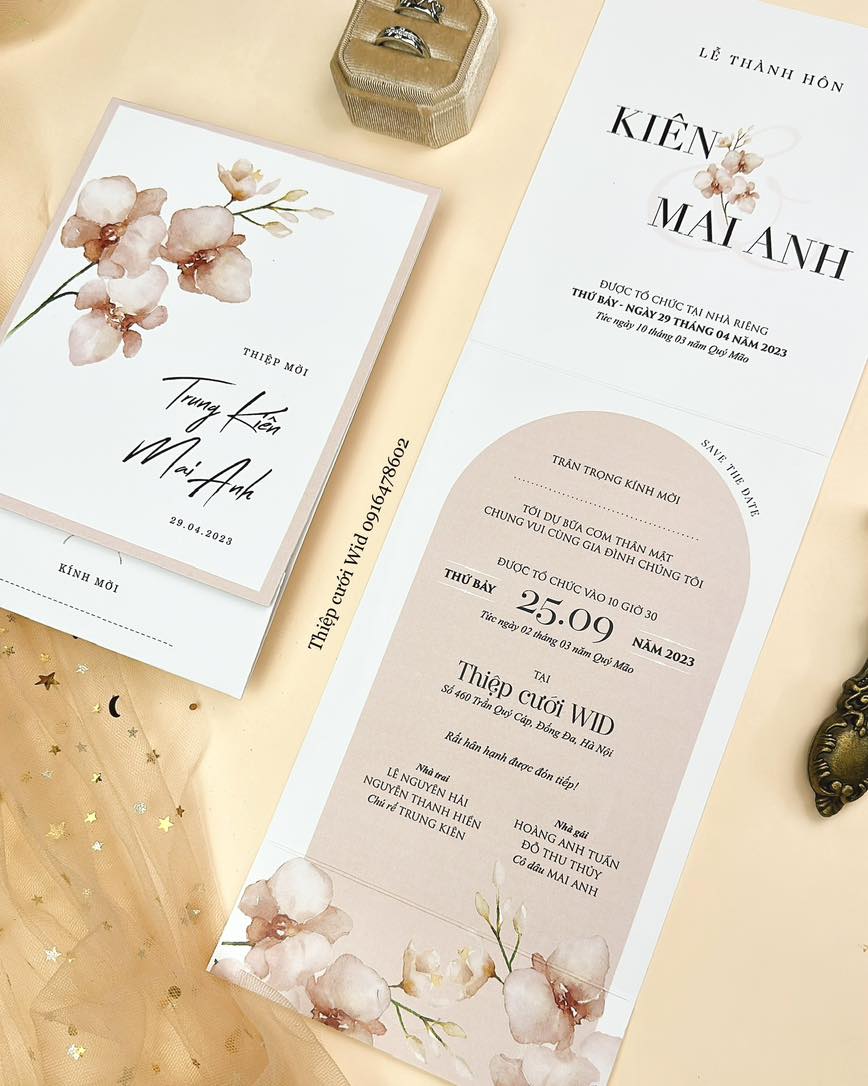 May 409 - Thiệp họa tiết 1 cành hồng đơn giản, tinh tế