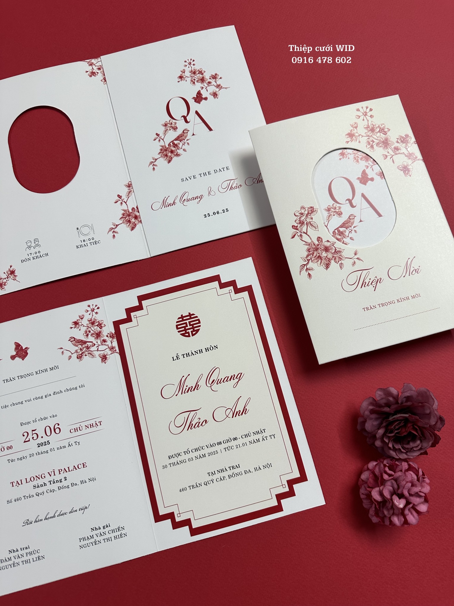 Gập Oval 427 - Thiệp sắc đỏ truyền thống