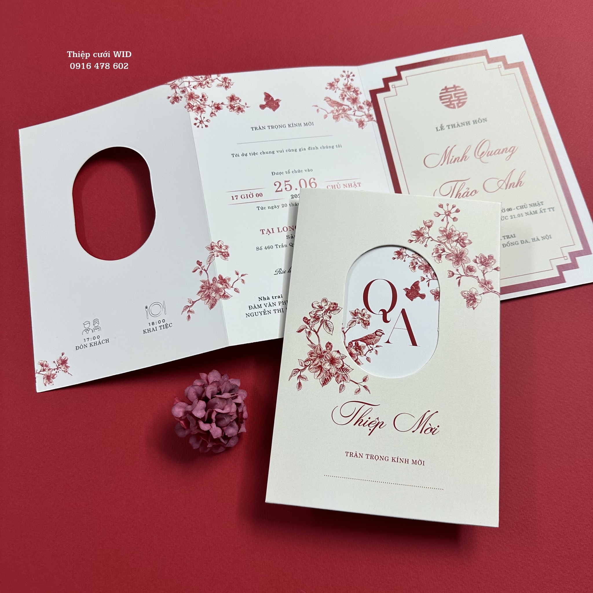 Gập Oval 427 - Thiệp sắc đỏ truyền thống