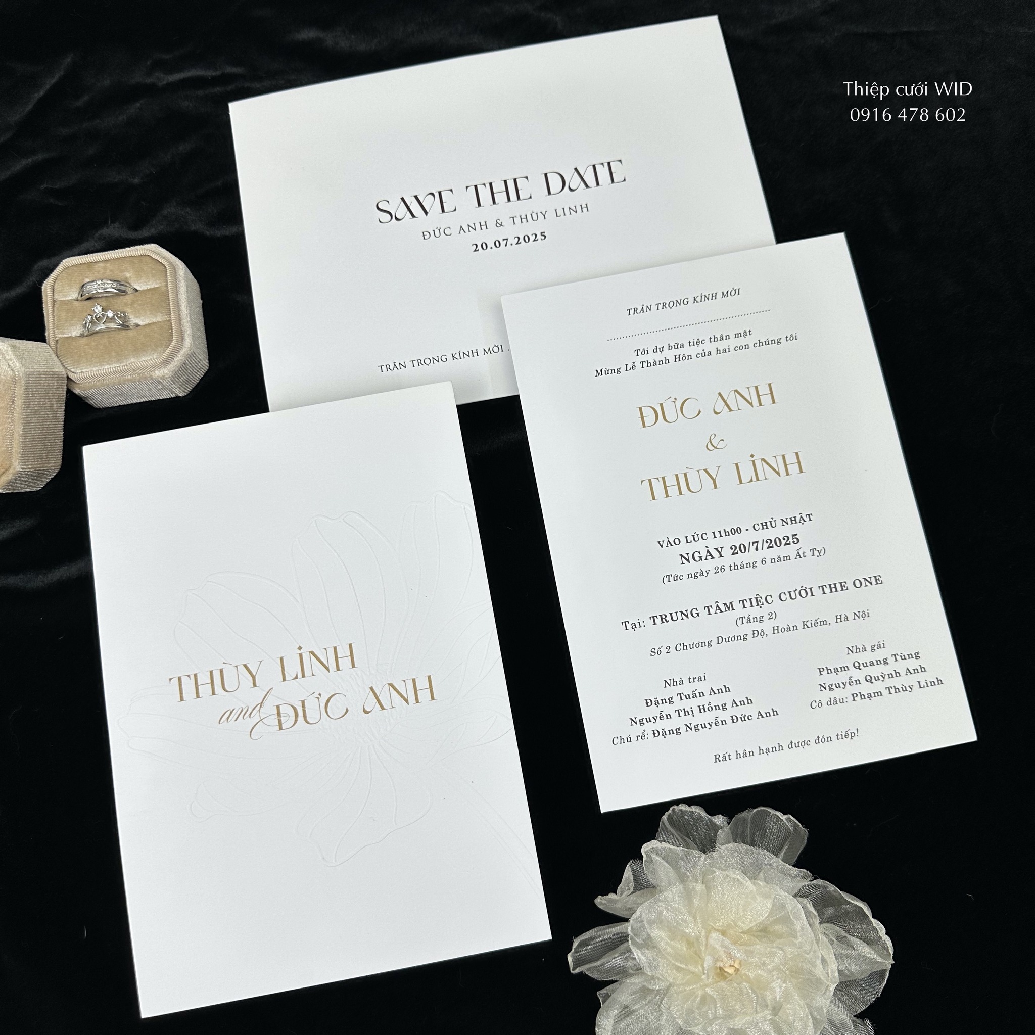 PB 514 - Thiệp hoa dập thúc nổi tối giản