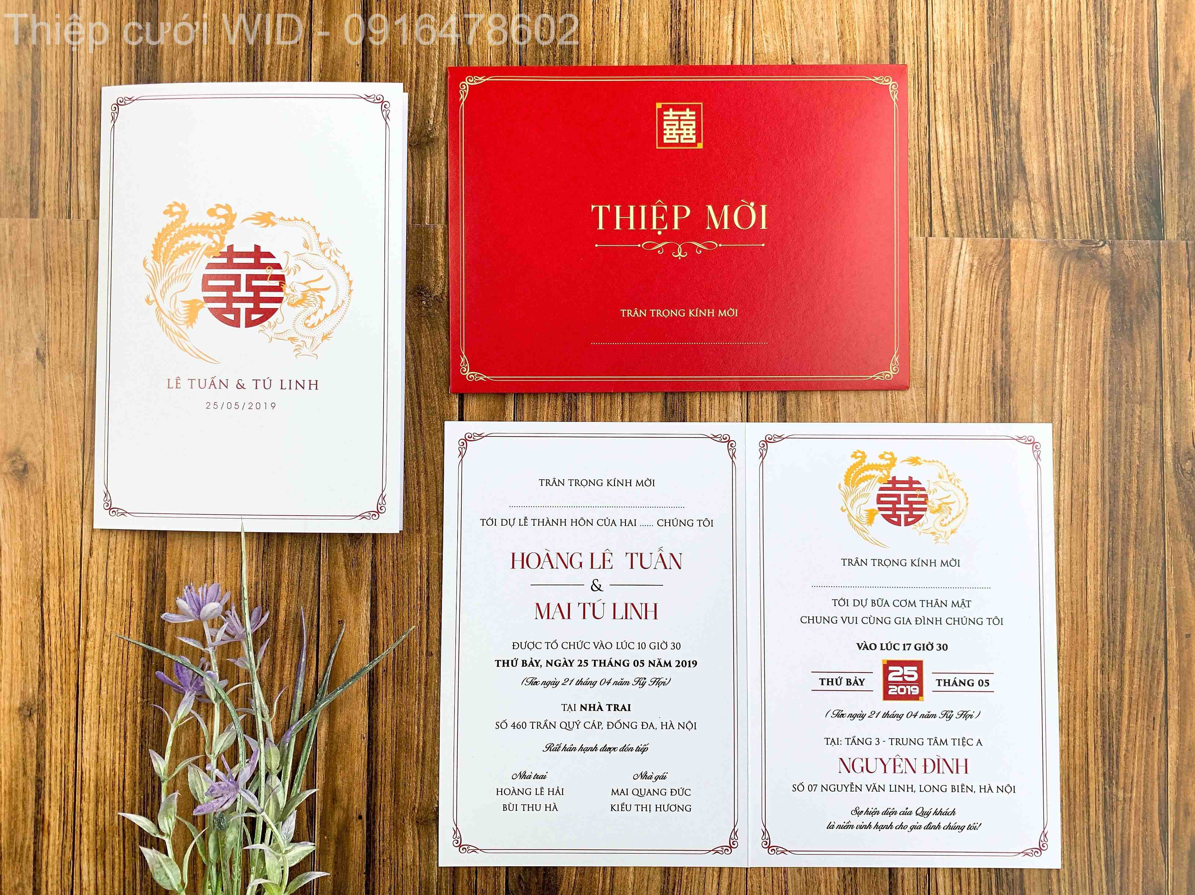 PB 065 - Thiệp đỏ truyền thống Long Phượng