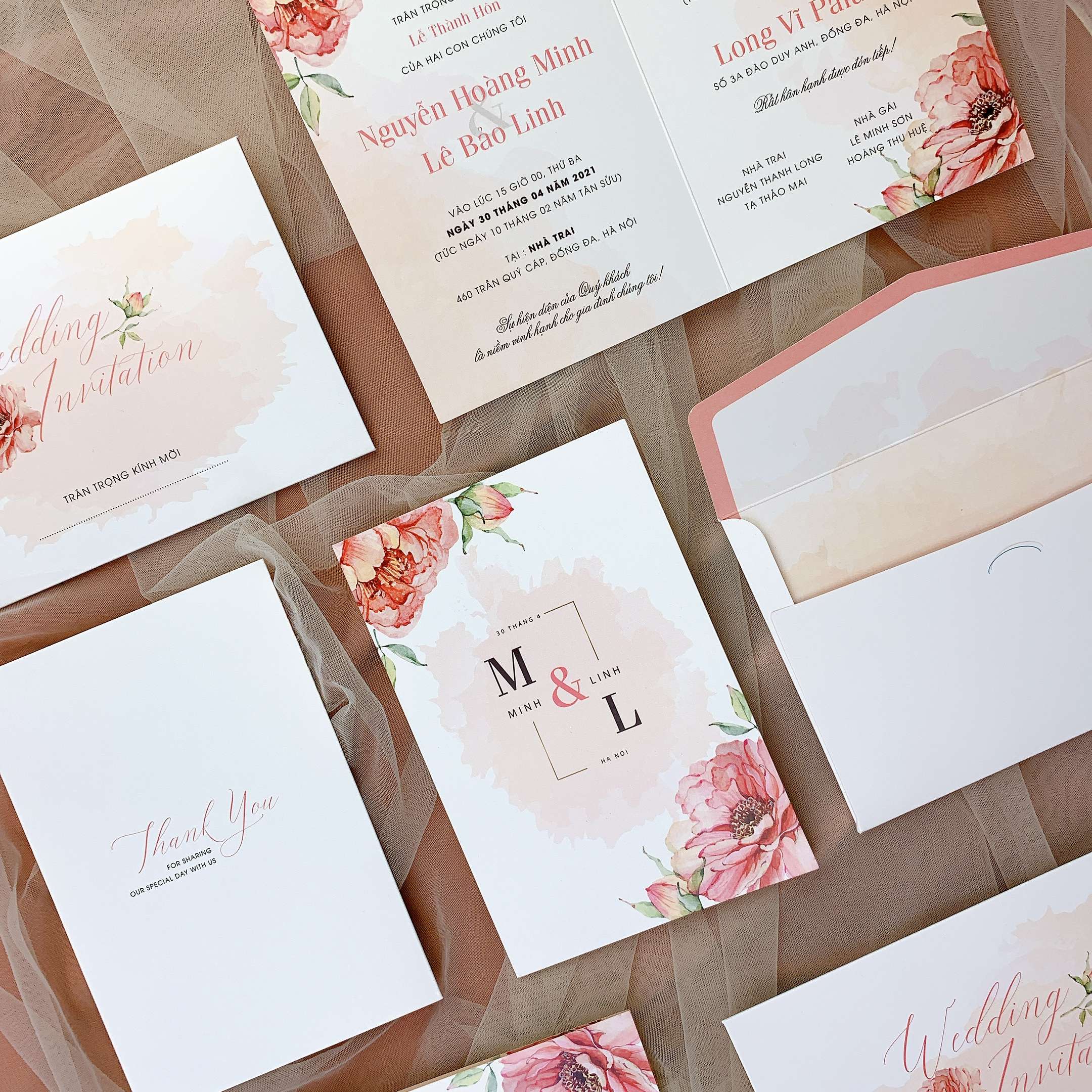 PB nhỏ 284 - Thiệp hồng Hoa Mẫu Đơn sang trọng, tinh tế