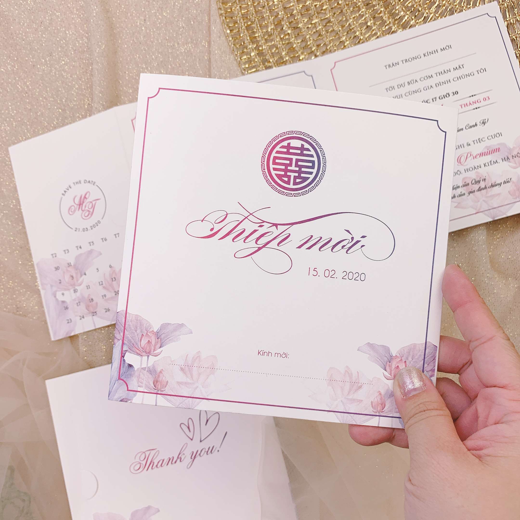 025 Vuông - Thiệp hoa sen tím mộng mơ