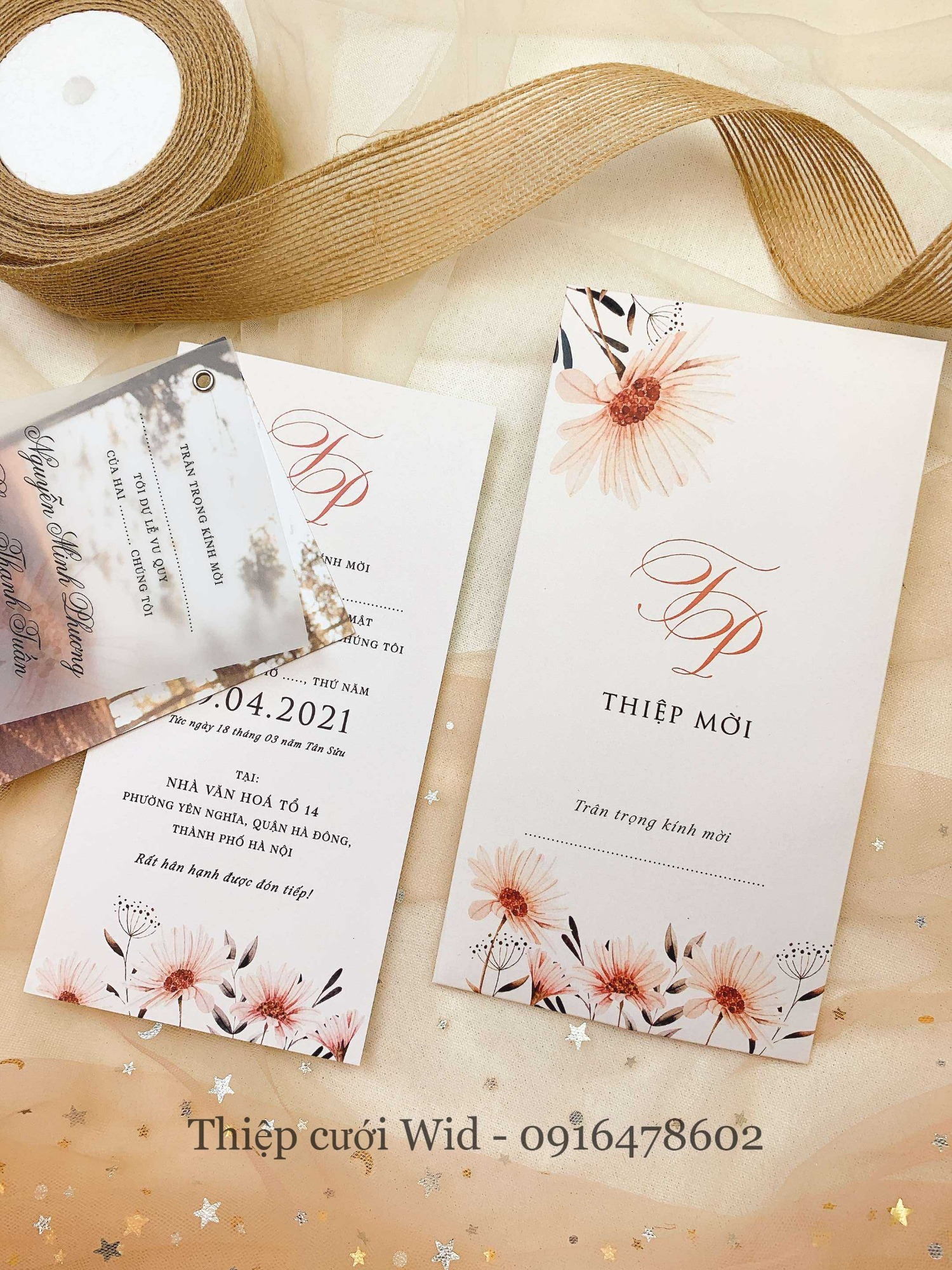 3 lá 275 - Thiệp hoa đồng tiền sắc cam nổi bật