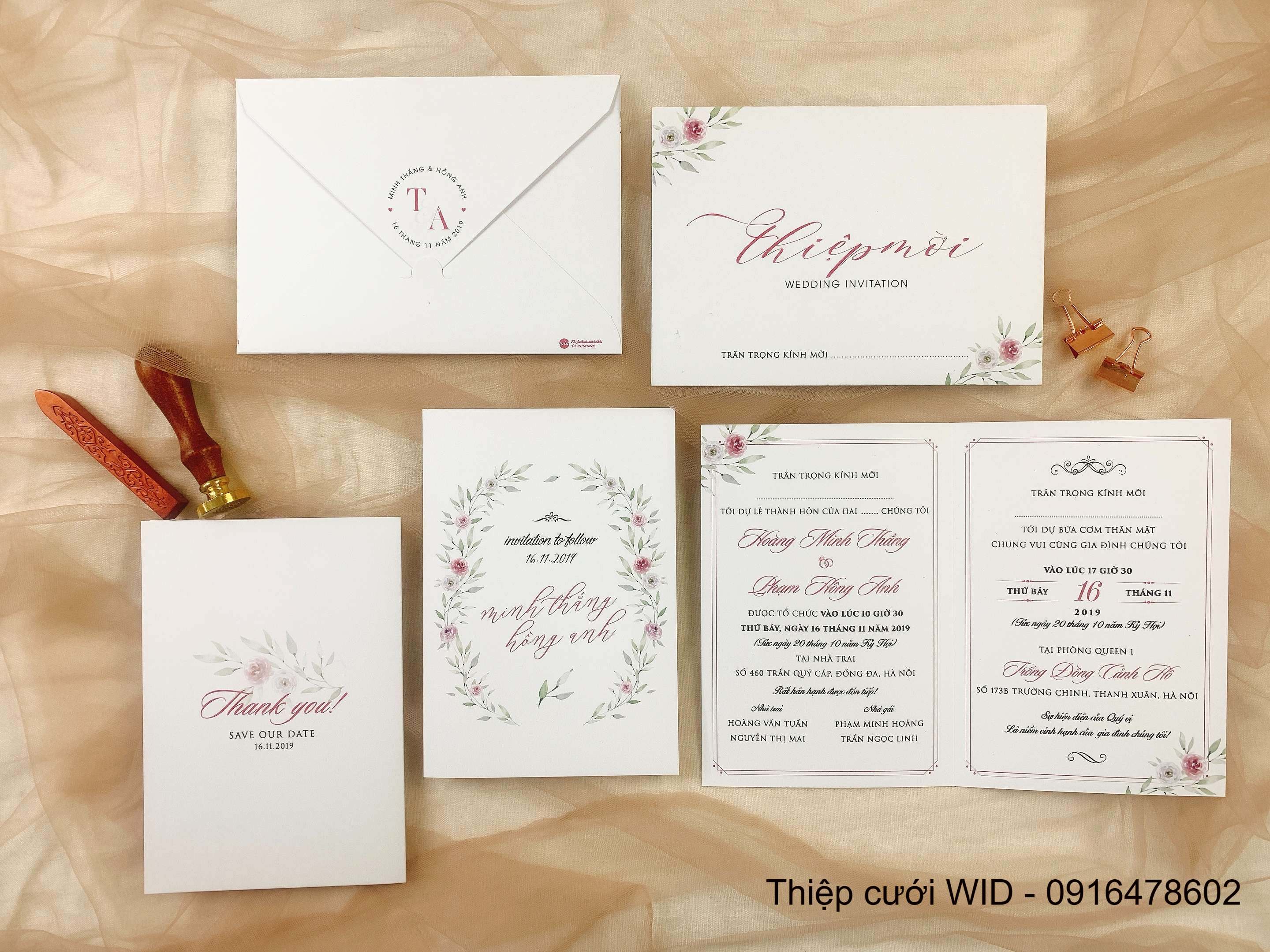 PB 119 - Thiệp cưới Hoa nhí nhẹ nhàng, vintage