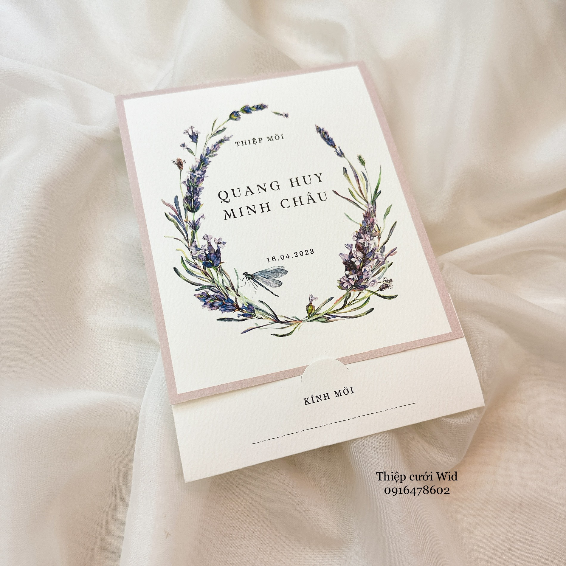 May 385 - Thiệp hoa lavender tím sang trọng, hiện đại kết hợp giấy can