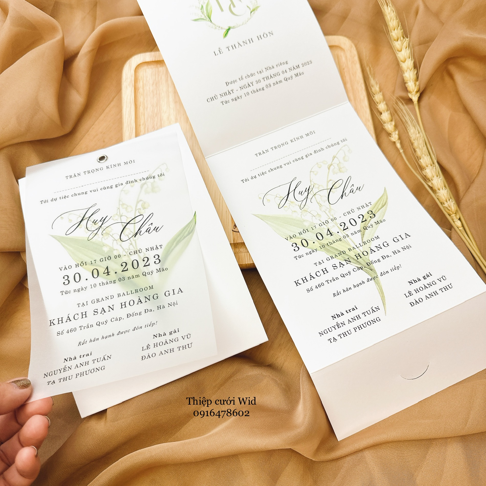 May 386 - Thiệp hoa linh lan xanh nhẹ nhàng có giấy can