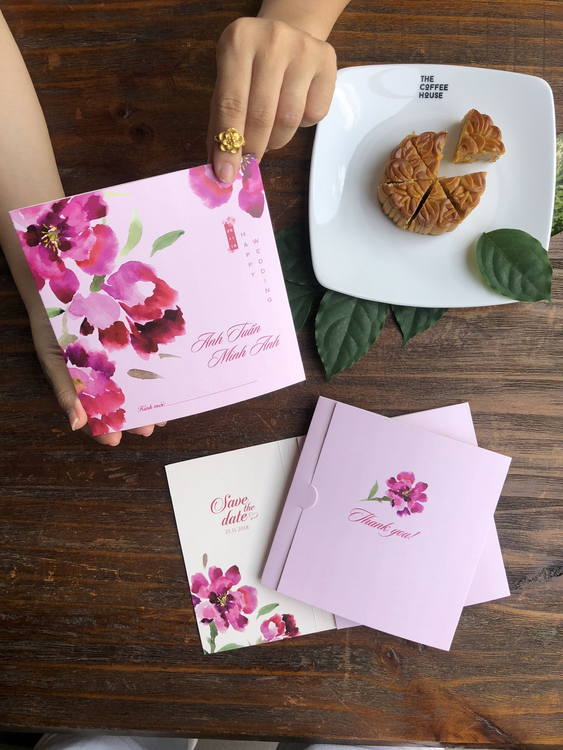 152 Vuông - Thiệp hoa sắc hồng phong cách Trung Hoa