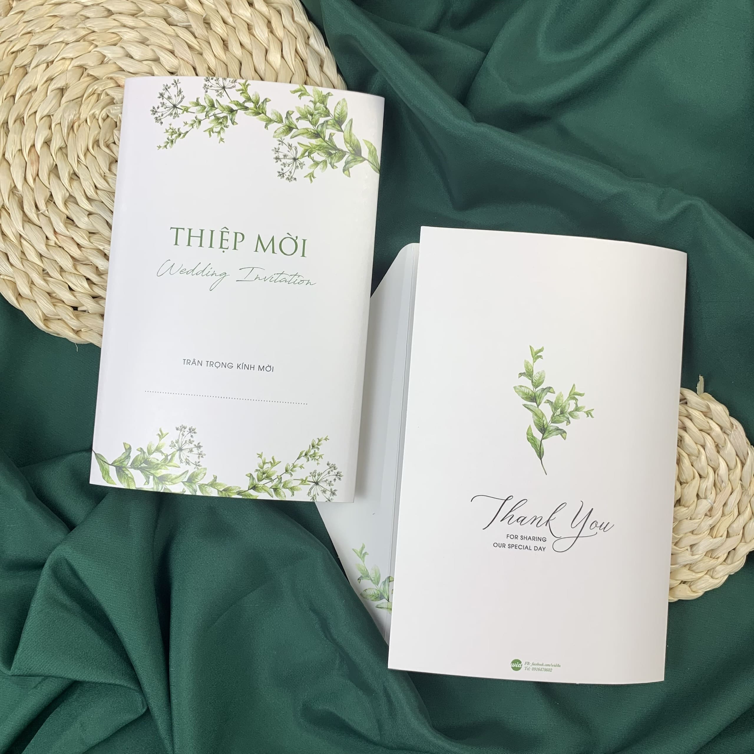 285 CN - Thiệp họa tiết cành lá xanh nhẹ nhàng, thanh lịch