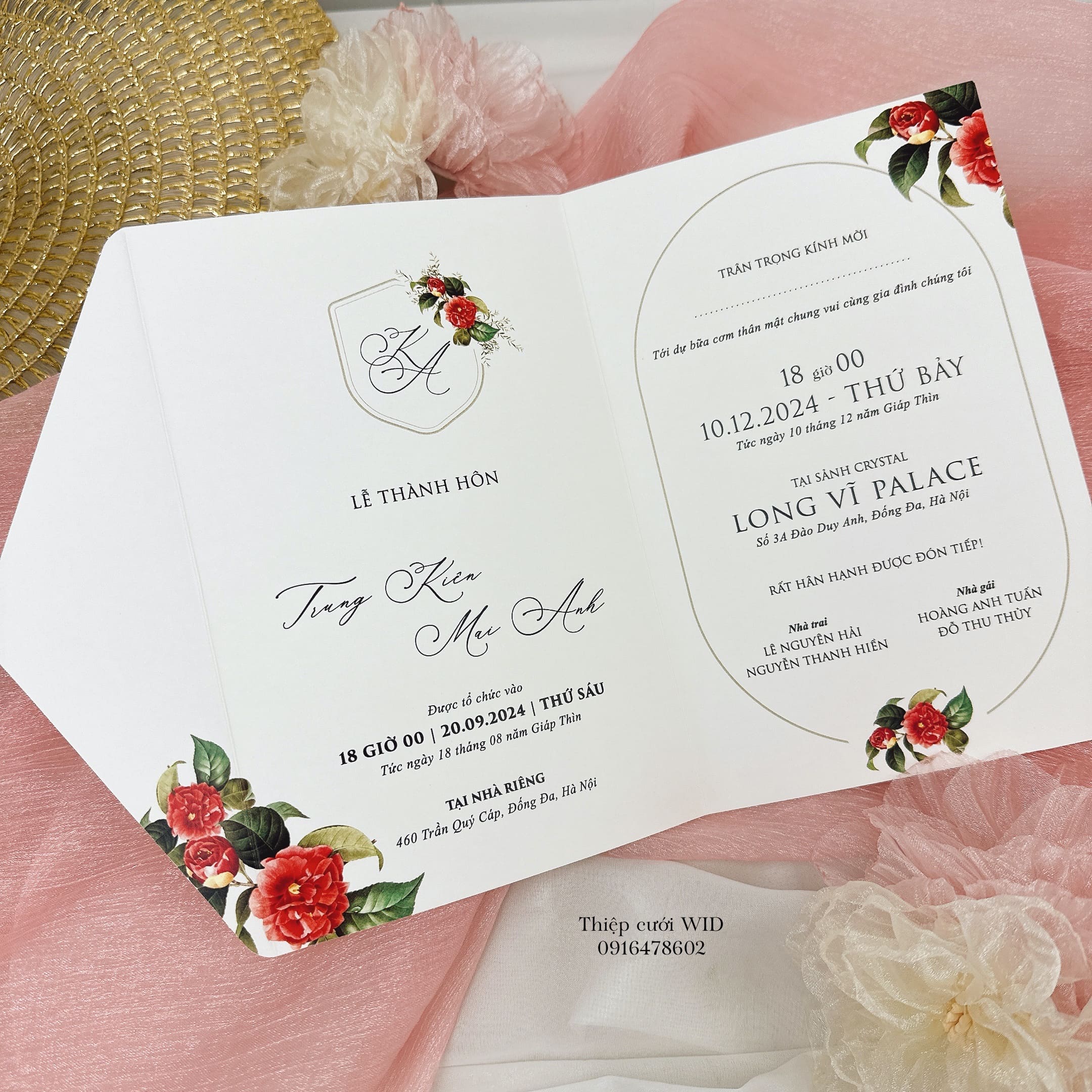 418 CN - Thiệp hoa sắc đỏ nổi bật, sang trọng