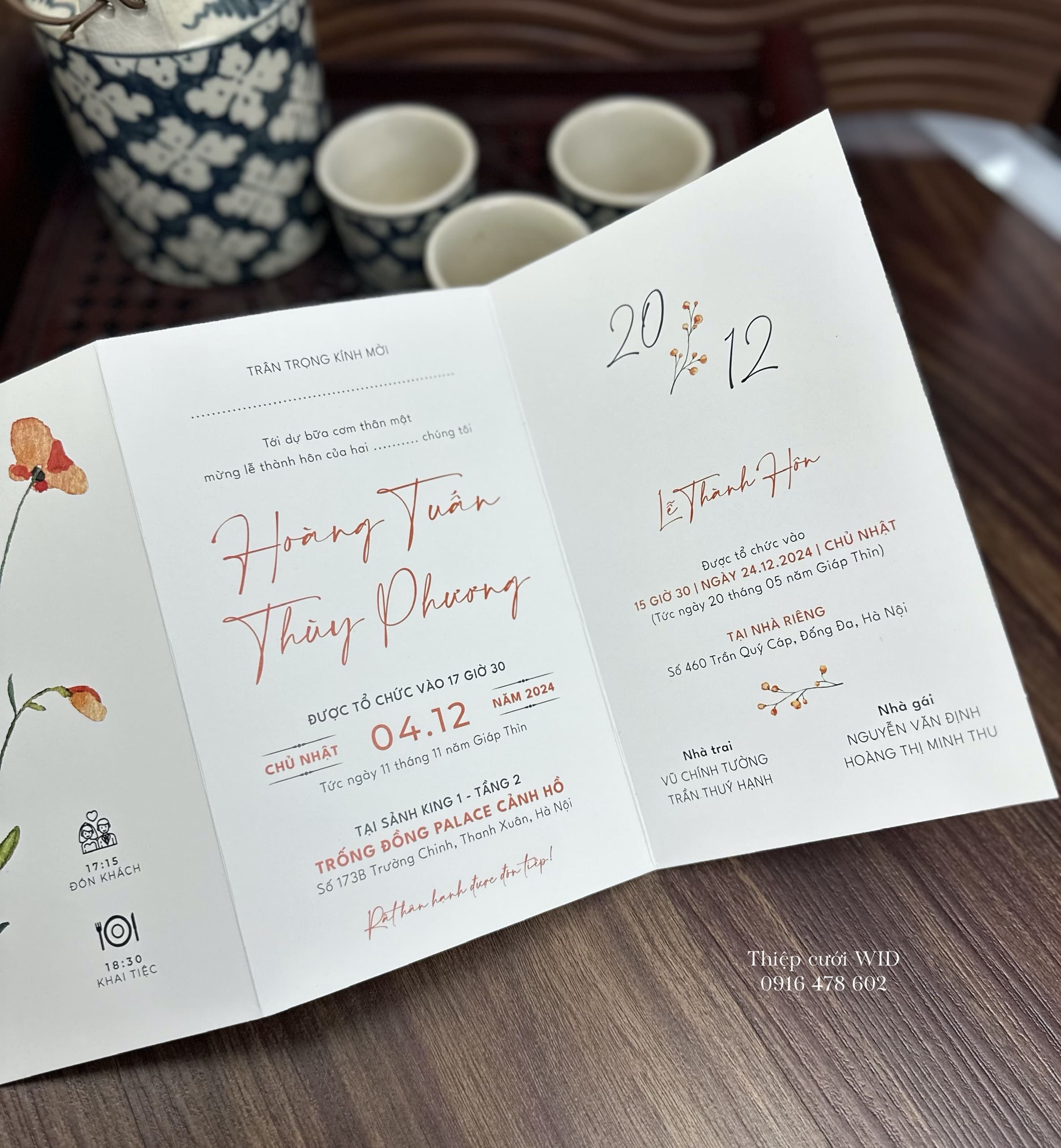 Ngang 460 - Thiệp hoa sắc Cam hiện đại, sang trọng