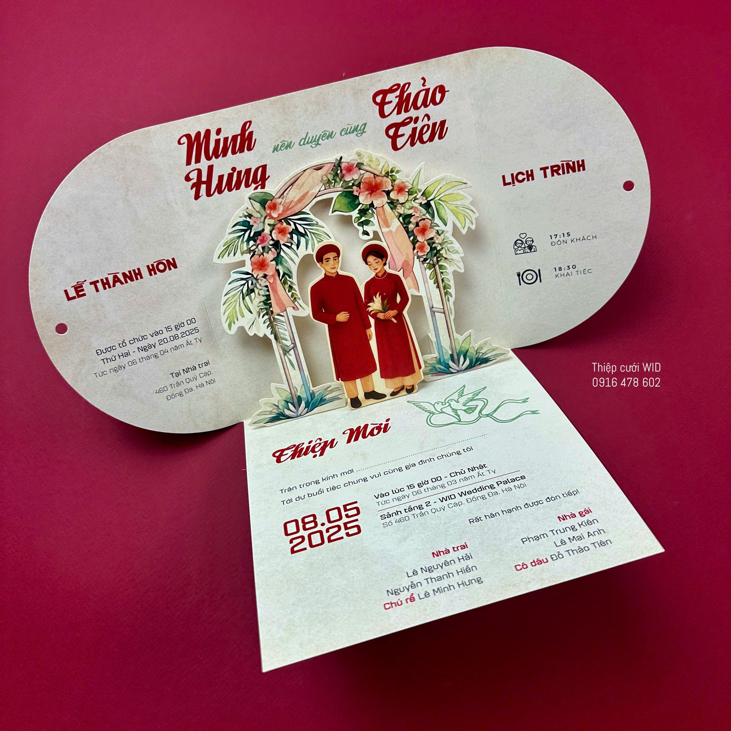 Thiệp 3D nổi chibi tone đỏ hiện đại