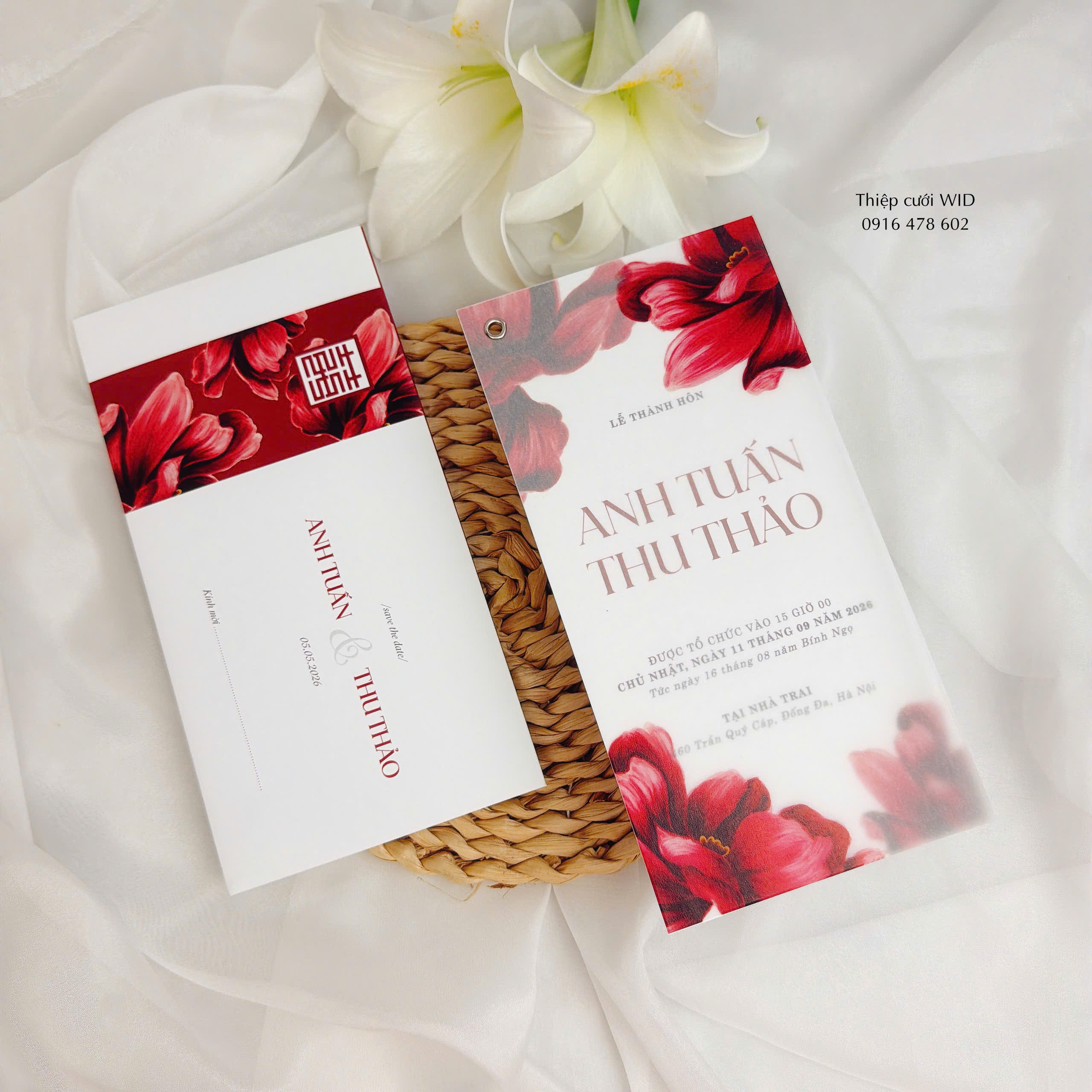 3 lá 512- Thiệp sắc đỏ nổi bật hiện đại