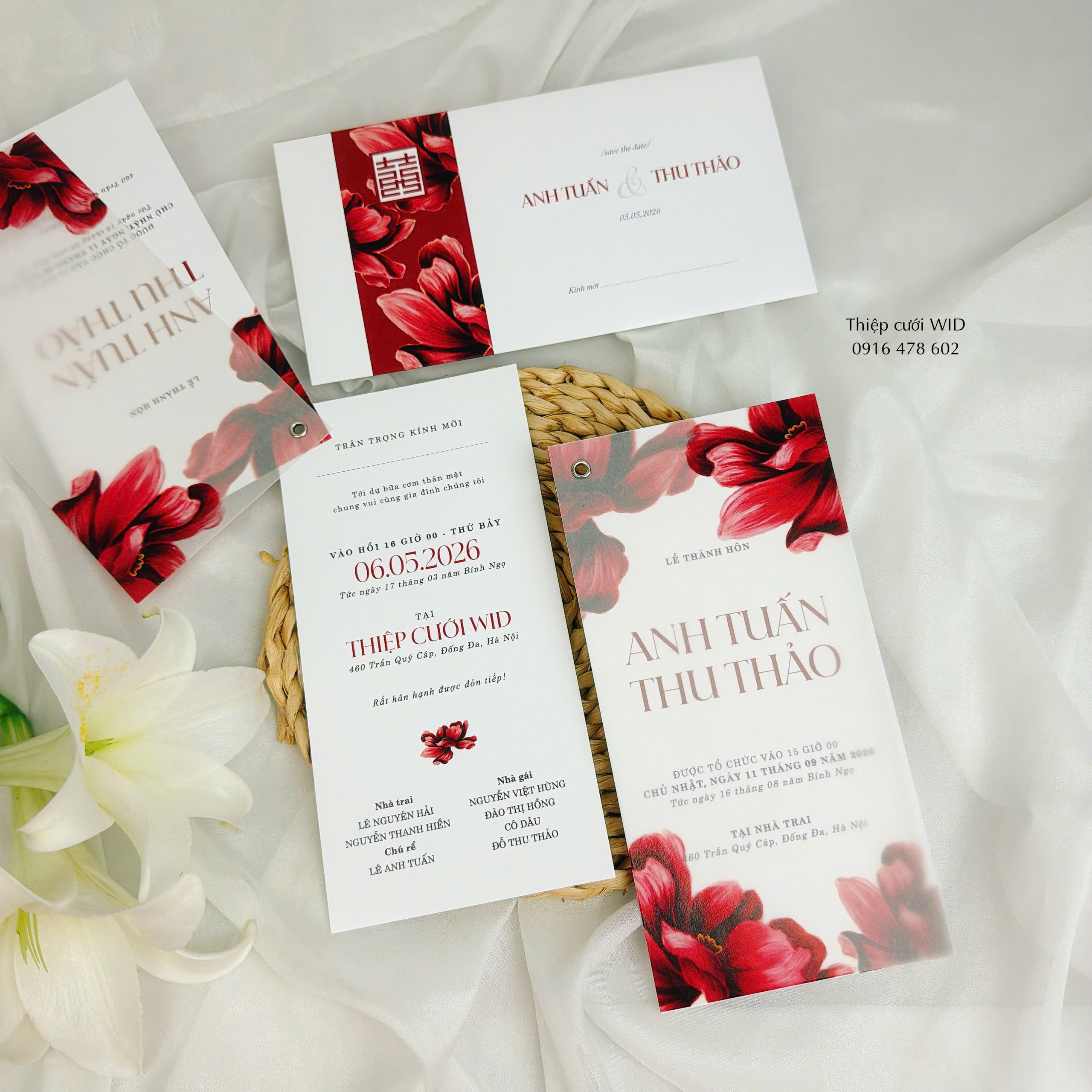 3 lá 512- Thiệp sắc đỏ nổi bật hiện đại