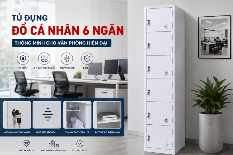 Tủ đựng đồ cá nhân 6 ngăn thông minh cho văn phòng hiện đại