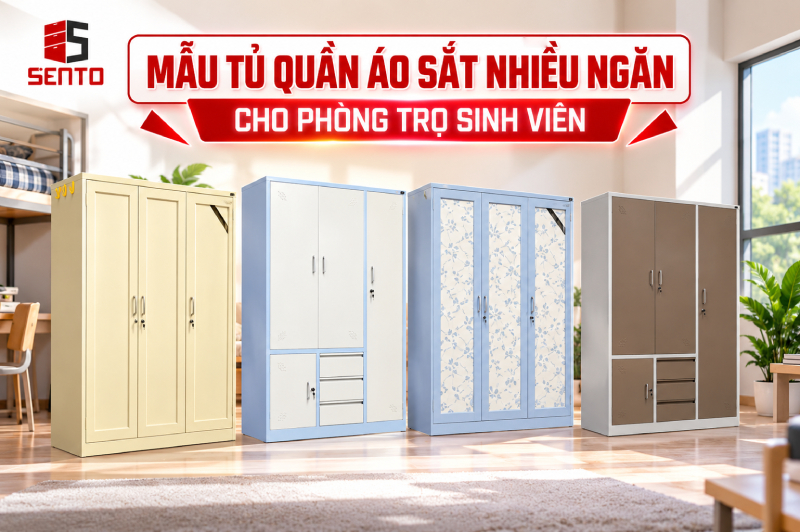 Mẫu tủ quần áo sắt nhiều ngăn cho phòng trọ sinh viên