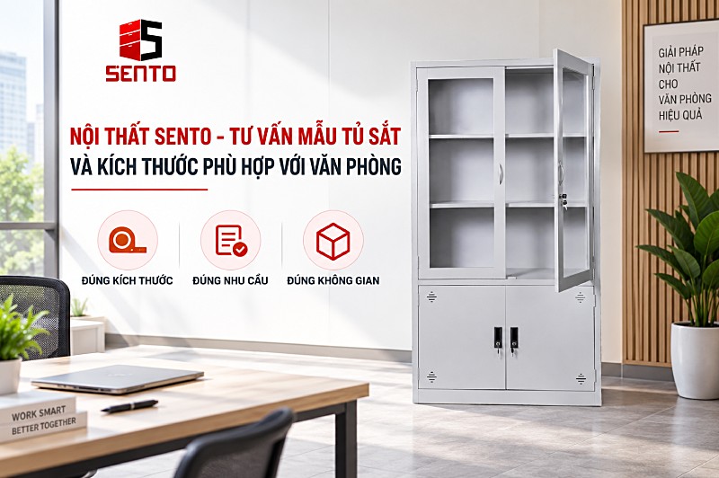 Tổng hợp kích thước tiêu chuẩn tủ sắt văn phòng Sento