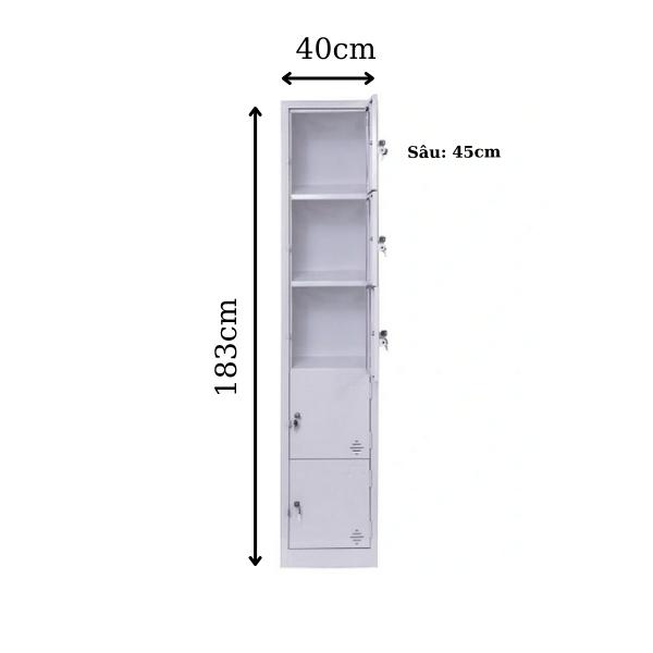 Kích thước tủ locker 5 cánh 1 khoang