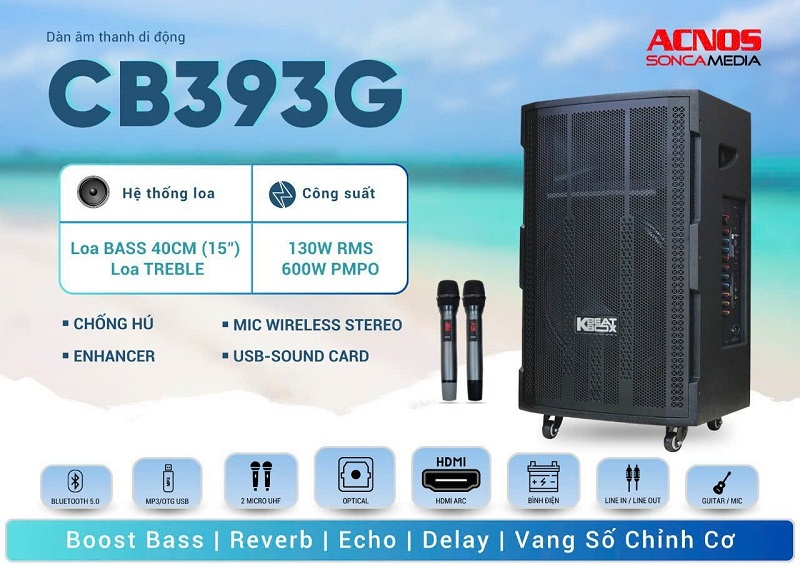 Loa Kéo ACNOS CB393G (Bass 40, Bluetooth 5.0)