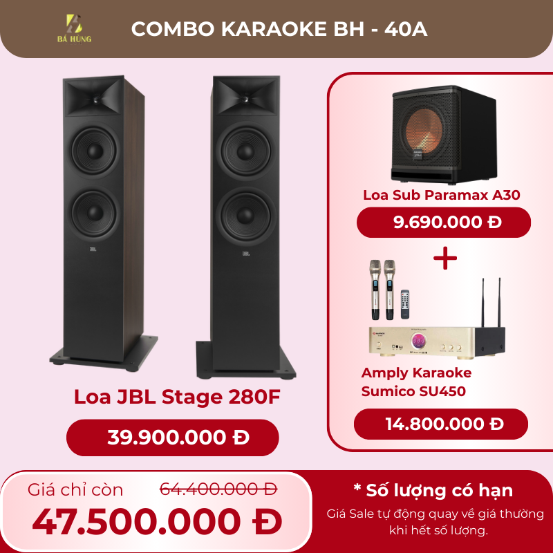 Loa JBL Stage 280F, Amply Karaoke Sumico SU450, Loa Sub Paramax A30