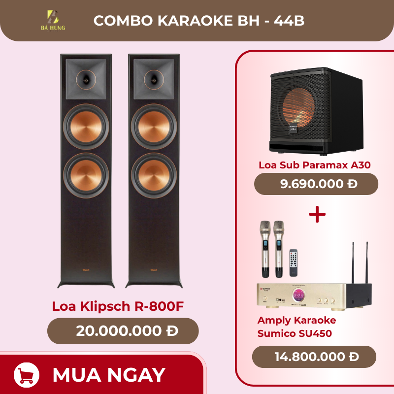 Loa Klipsch R-800F, Amply Karaoke  Sumico SU450, Loa Sub Paramax A30