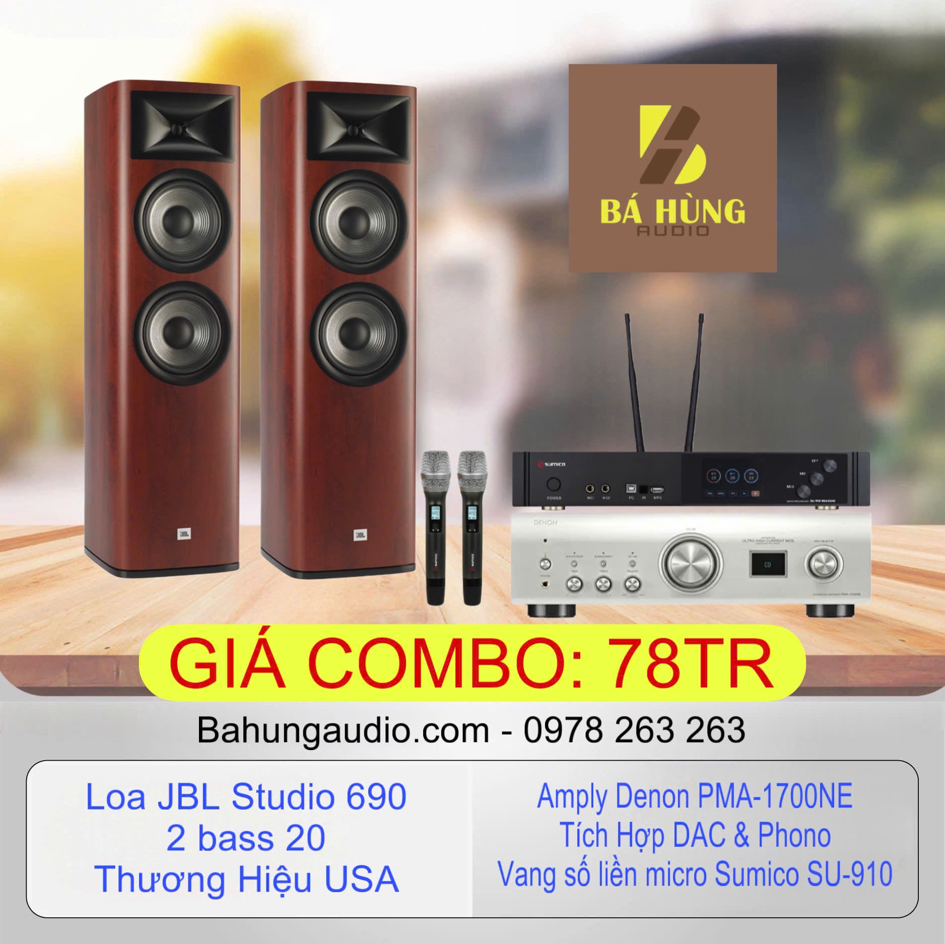 Loa JBL Studio 690 + Amply Denon PMA 1700NE + Vang Số Sumico SU-910