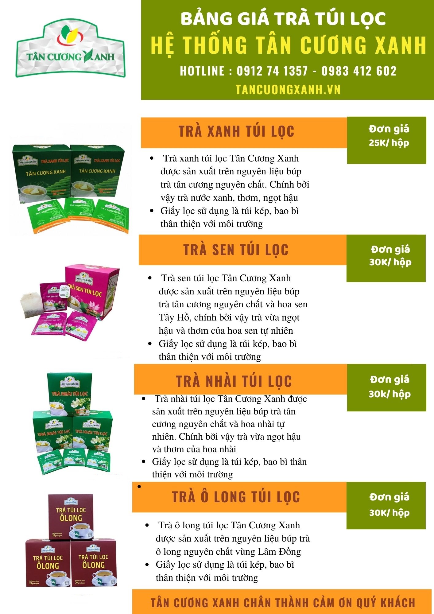 6 Sản Phẩm Trà Túi Lọc Bán Chạy Nhất Tại Hệ Thống Tân Cương Xanh