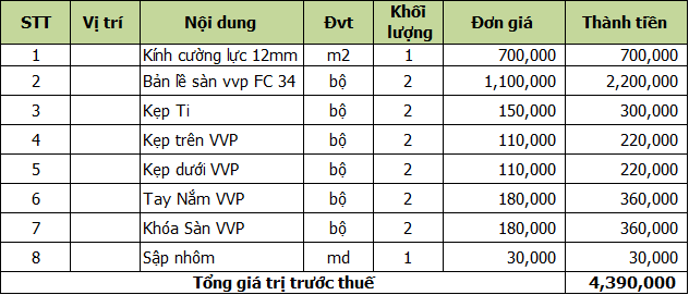 báo giá cửa kính thủy lực 2 cánh