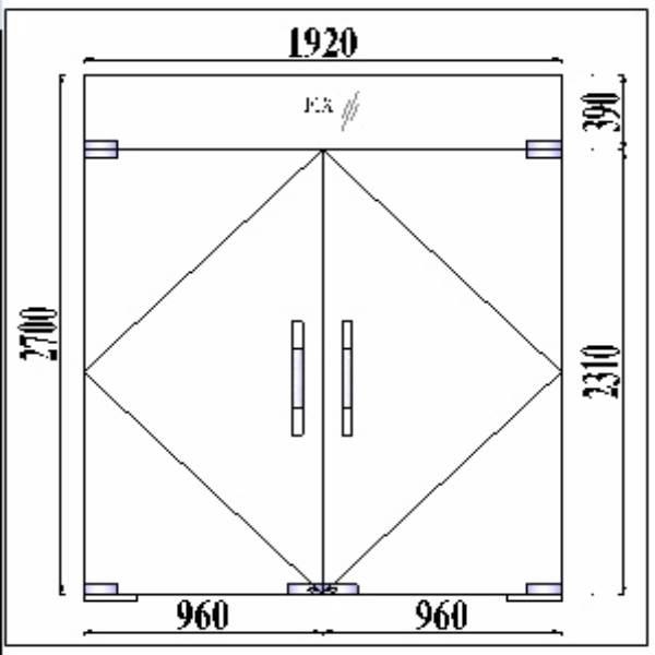 Cửa kính thủy lực 2 cánh 1 vách trên