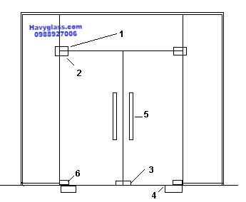 Cửa kính thủy lực 2 cánh 5 tấm, cửa kính thủy lực đẹp tại Hà Đông